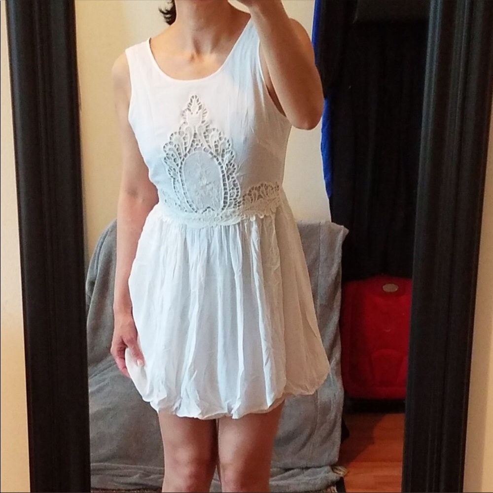 Embroidered White Skater Coquette Boho Whimsigoth Dolly Dress